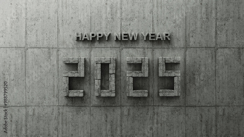 Happy new year 2025 in concrete numbers on concrete wall