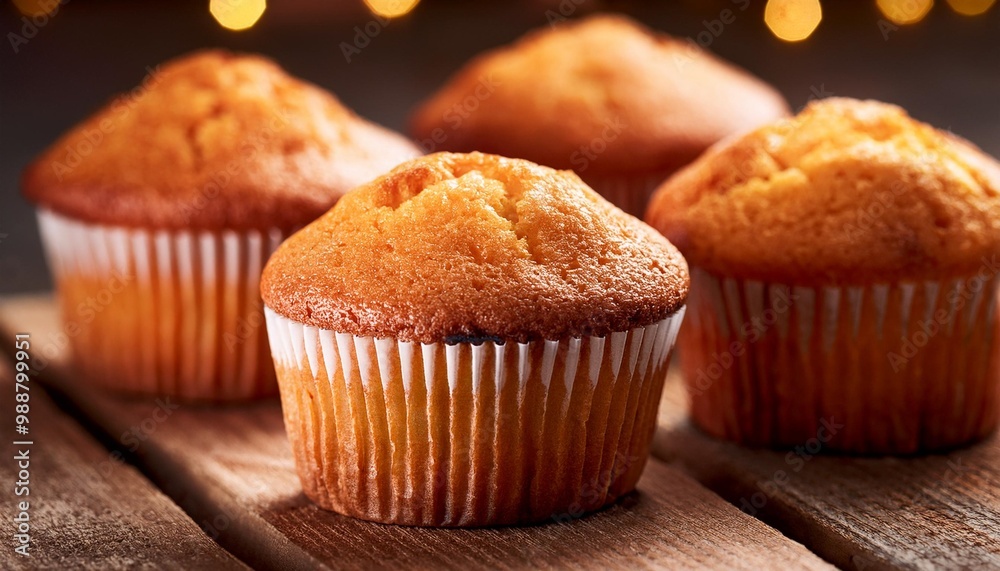 Classic muffins with depth of field showcasing golden tops and moist interiors Classic muffins with depth of field showcasing golden tops and moist interiors