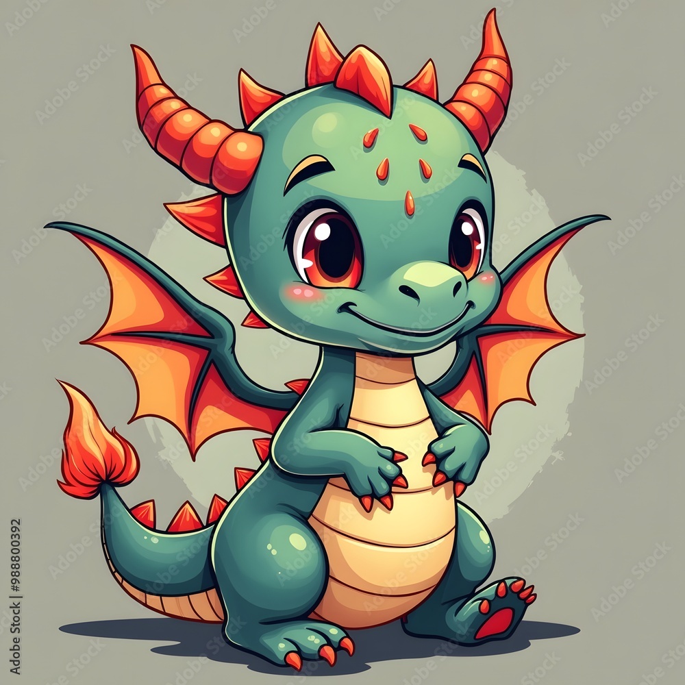 Obraz premium Cute Chibi Dragon with Tiny Wings Vector Illustration