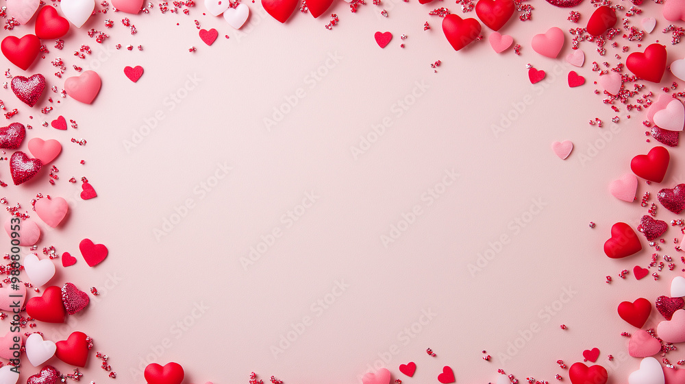 valentine’s day confetti: a romantic frame made from pink and red heart-shaped confetti, arranged around a soft blush background, the sweet colors create a charming border valentine’s day confetti: a romantic frame made from pink and red heart-shaped confetti, arranged around a soft blush background, the sweet colors create a charming border