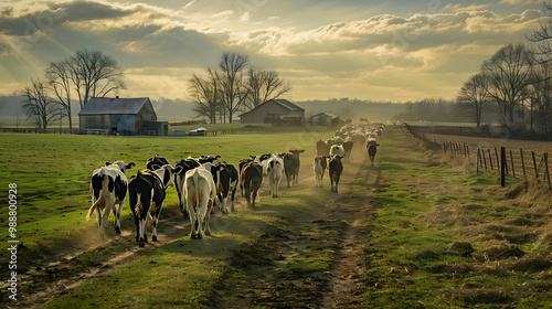 Cows Grazing in a Rural Farm Setting