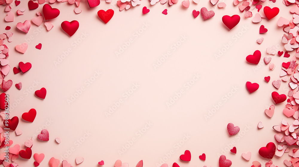 valentine’s day confetti: a romantic frame made from pink and red heart-shaped confetti, arranged around a soft blush background, the sweet colors create a charming border valentine’s day confetti: a romantic frame made from pink and red heart-shaped confetti, arranged around a soft blush background, the sweet colors create a charming border