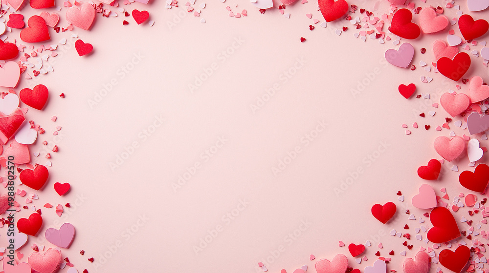 valentine’s day confetti: a romantic frame made from pink and red heart-shaped confetti, arranged around a soft blush background, the sweet colors create a charming border valentine’s day confetti: a romantic frame made from pink and red heart-shaped confetti, arranged around a soft blush background, the sweet colors create a charming border