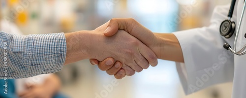 Handshake between a nurse and a patient s family member in a hospital ward   nursing, compassionate handshake photo