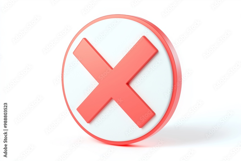 Fototapeta premium A 3D red X inside a circular white frame, with a bold and clean design on a light background