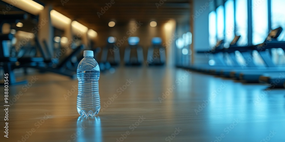 Modern treadmill with a water bottle, gym ambiance softly blurred in the background, promoting fitness and wellness. Modern treadmill with a water bottle, gym ambiance softly blurred in the background, promoting fitness and wellness.