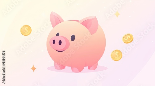 Elegant piggy bank logo in soft pastel tones, with a pig and coin motif, representing financial savings.