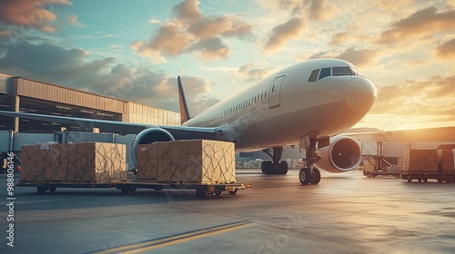 cargo plane at a logistics center being loaded with shipping boxes and packages, highlighting the importance of airfreight in international delivery and efficient transportation services