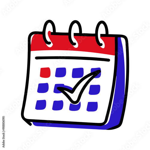 Election calendar in patriotic colors with a check mark, representing election day schedule