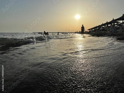 Beautiful scenic sunset over Ionian sea in Vlore Albania. Copy space.  photo