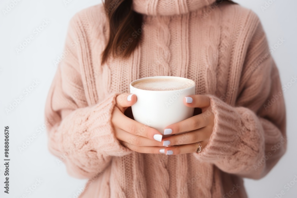 Woman holding hot chocolate sweater coffee winter. Woman holding hot chocolate sweater coffee winter.