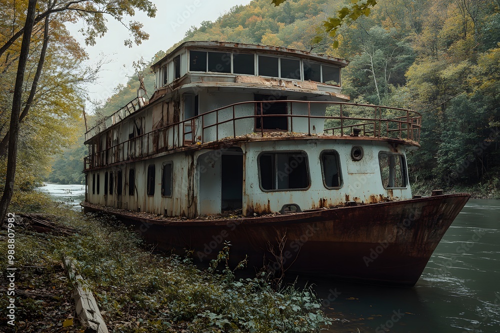 Old Rusty Boat on a Quiet River Old Rusty Boat on a Quiet River