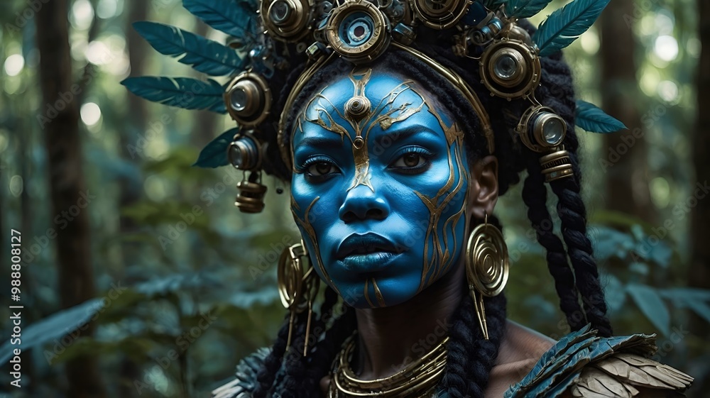 Afro Jungle Queen blue face with steampunk Afro Jungle Queen blue face with steampunk