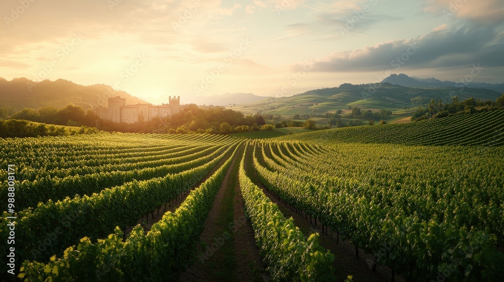 Scenic European Landscape with Historic Castle and Vines Scenic European Landscape with Historic Castle and Vines