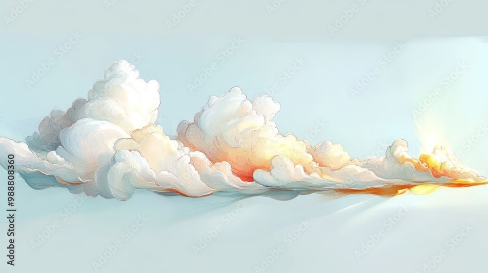 A serene depiction of soft, fluffy clouds illuminated by a warm light. A serene depiction of soft, fluffy clouds illuminated by a warm light.