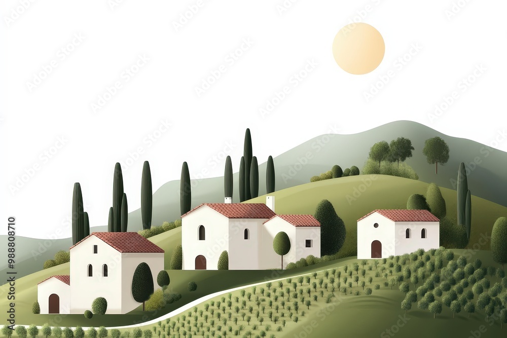 Naklejka premium Serene Mediterranean Landscape with Sun-Soaked Terraces
