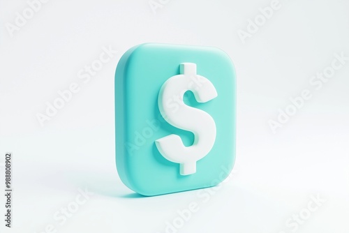 A white dollar sign on a teal block with rounded edges, set against a minimalist background