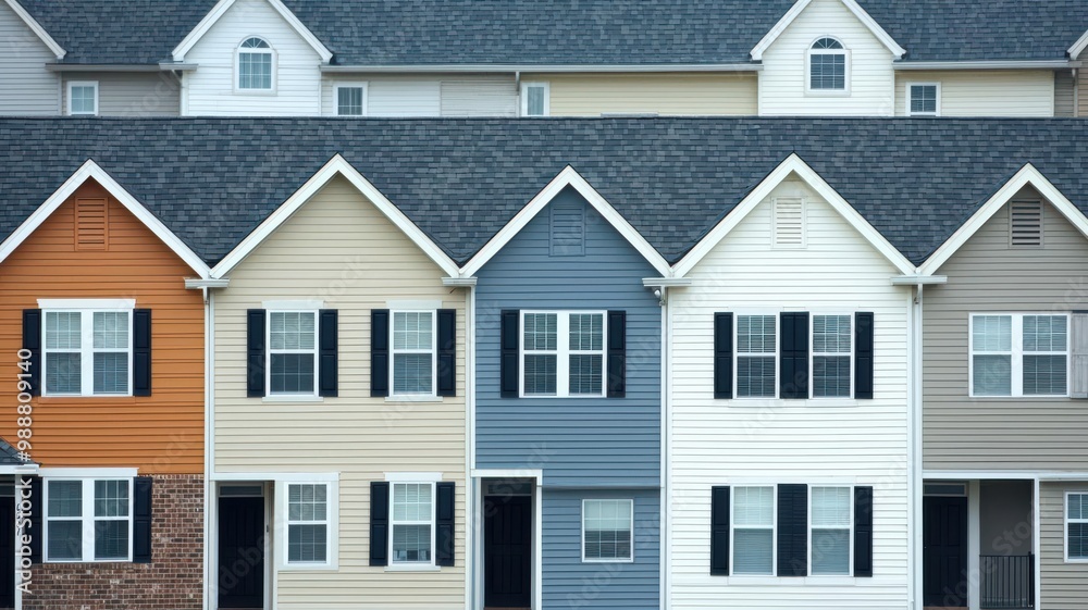 Rows of empty houses with foreclosure signs, representing the widespread impact of the housing crisis housing market crash, mortgage failure Rows of empty houses with foreclosure signs, representing the widespread impact of the housing crisis housing market crash, mortgage failure