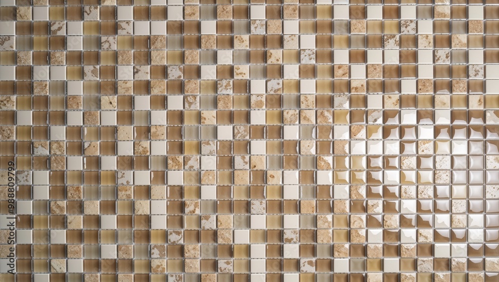 Close-up of a tile mosaic with beige and brown tones. Close-up of a tile mosaic with beige and brown tones.