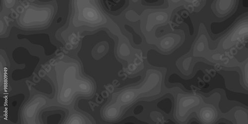 Gray Stylized Bokeh Effect Topographic Contour Scheme and Terrain on old paper. Geographic mountain terrain. Contour map background. Cartographic Weave with seamless striped patterns and wavy edges