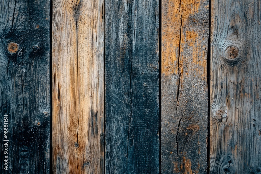 Naklejka premium Weathered Wooden Planks with Knots and Grain Patterns