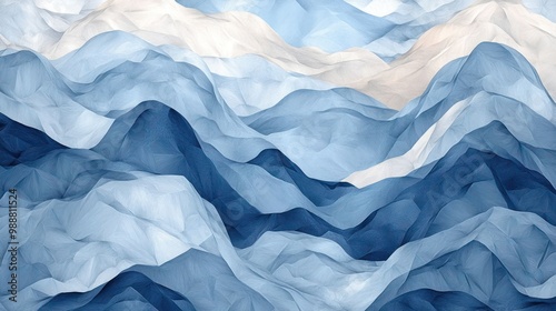 Wallpaper Mural Abstract depiction of layered mountains in shades of blue and white, creating a serene atmosphere. Torontodigital.ca