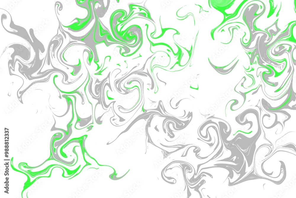 Liquid art texture. Abstract background with swirling paint effect. Gray and green color. Painting with liquid acrylic that pours and splashes.