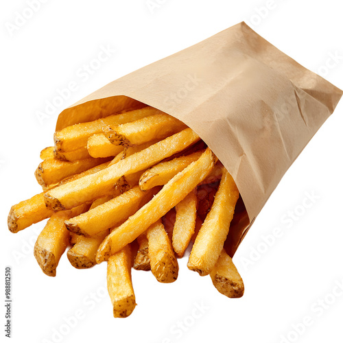 French fries in a paper bag isolate no background