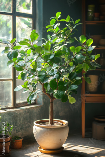 Ficus in a minimalist interior, close-up, fomantic mood photo