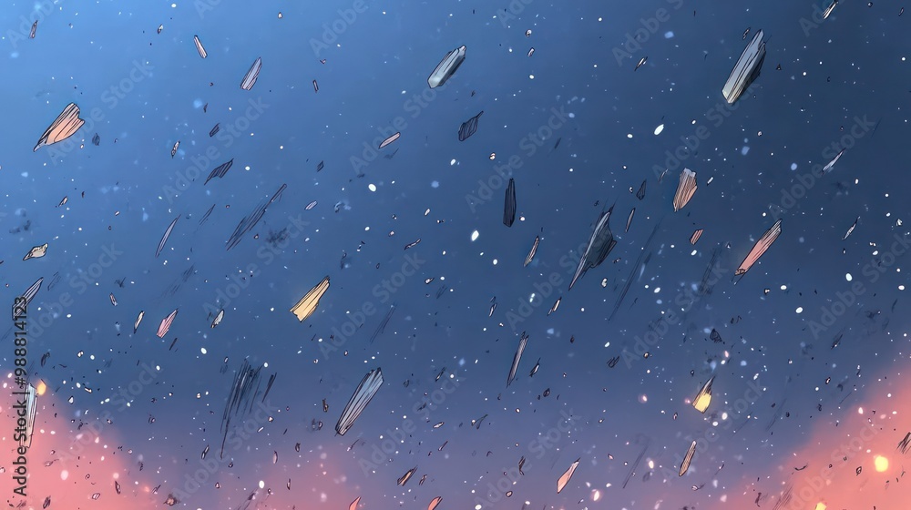 A cosmic scene depicting floating shards against a gradient sky, evoking wonder and mystery. A cosmic scene depicting floating shards against a gradient sky, evoking wonder and mystery.