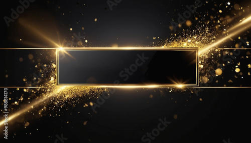 Dynamic banner with bright accents that attract the attention of customers and flashes of light, a background in black and gold colors that symbolize luxury and discounts, a place for text.