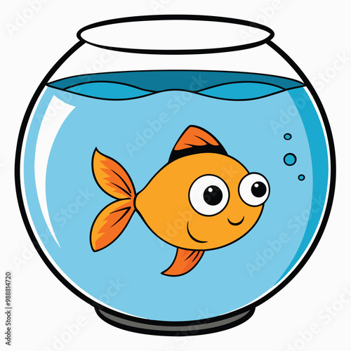 Goldfish in Fishbowl vector illustration on white background.