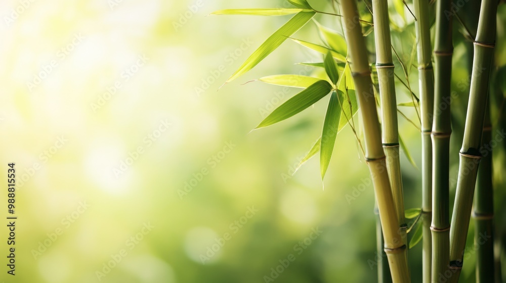 Obraz premium A close-up of bamboo stalks against a soft, natural green background.