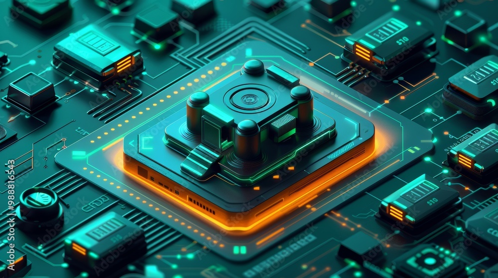 Advanced Cybersecurity Technology Concept with Futuristic Circuit Board and Secure Data Protection Elements Advanced Cybersecurity Technology Concept with Futuristic Circuit Board and Secure Data Protection Elements