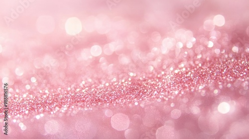 A close-up of pink glitter scattered on a soft pink background, creating a festive and glamorous scene.