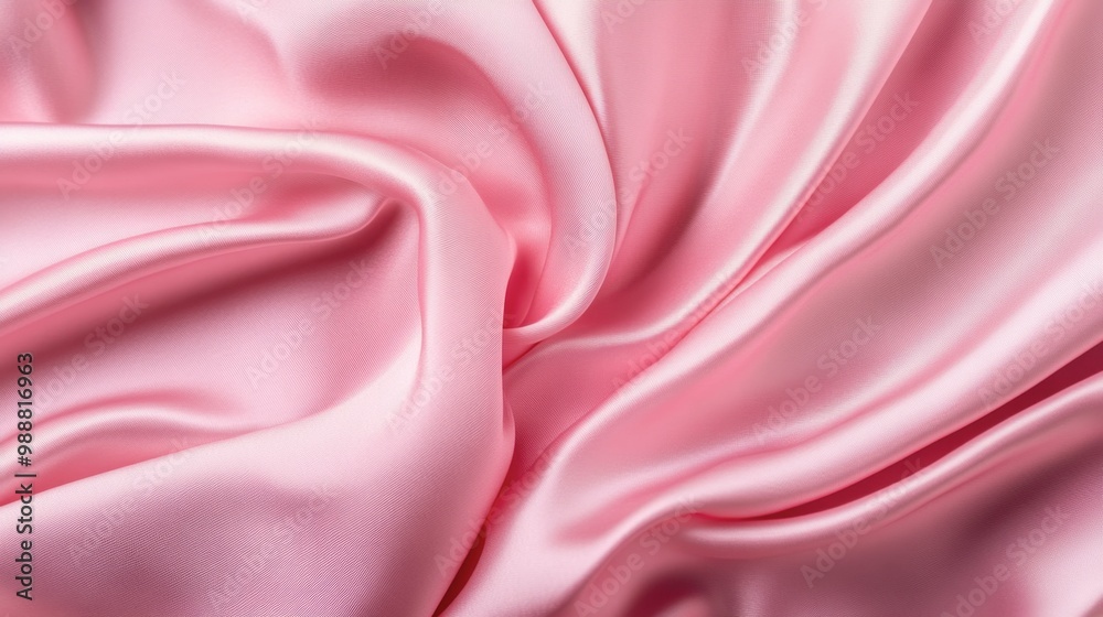 Fototapeta premium A close-up of pink silk fabric gently folded on a pale pink background, creating a luxurious feel.