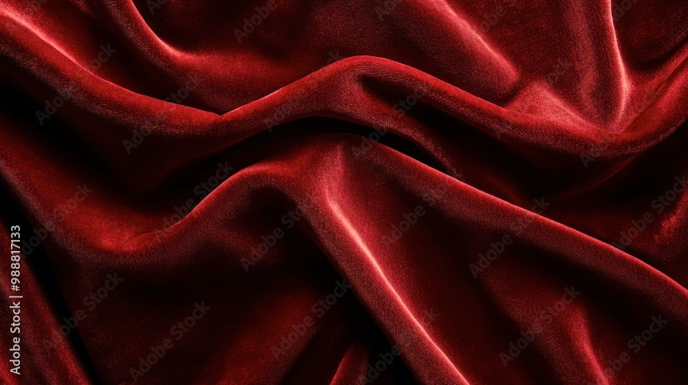 Fototapeta premium A close-up of red velvet fabric draped smoothly against a rich red background, showing texture and luxury.