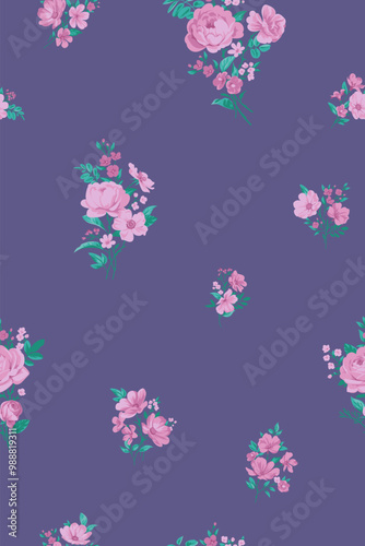 Seamless spring vector pattern with floral roses motif for dress fabric