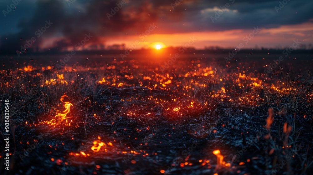 Scorched earth, spring fires. A field with burnt grass. The destruction of insects. Scorched earth, spring fires. A field with burnt grass. The destruction of insects.