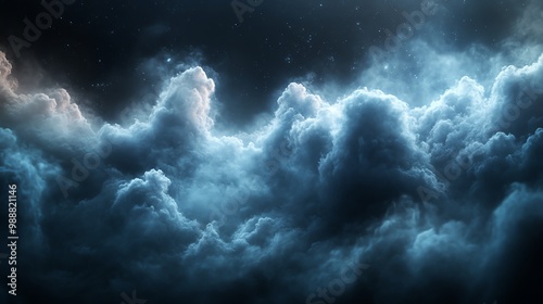 Fine mistlike clouds floating in space on a black backdrop, dreamy and surreal, Clouds, Dreamscape photo