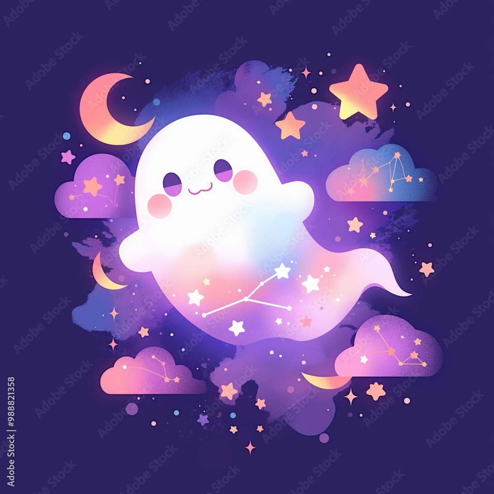 Naklejka premium Cute Ghost in Halloween Night