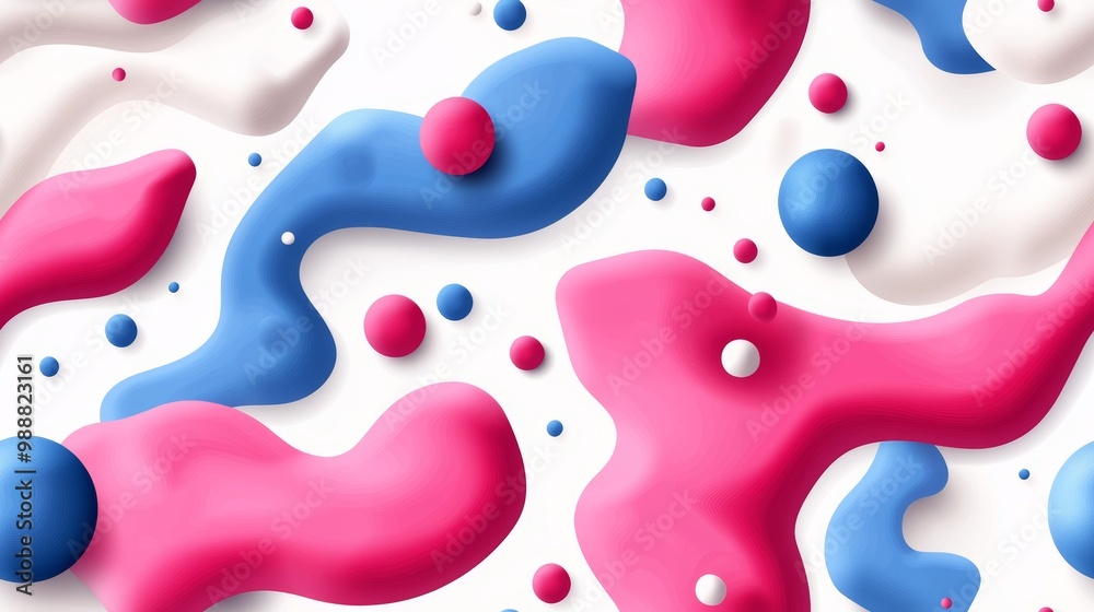 Abstract Seamless Background with Colorful 3D Fluid Shapes in Pink, Blue, and White Abstract Seamless Background with Colorful 3D Fluid Shapes in Pink, Blue, and White