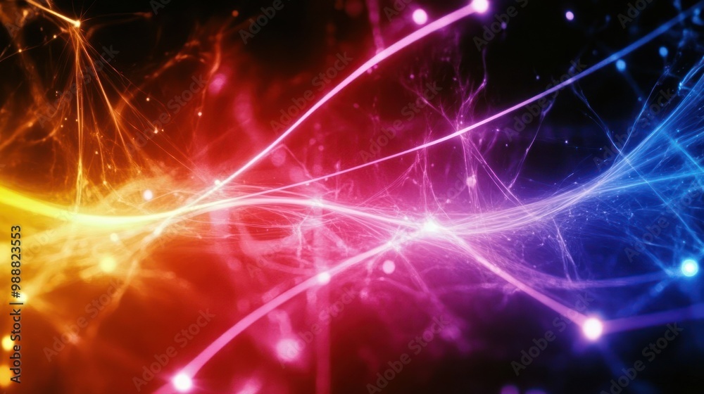 Abstract colorful light trails representing energy and movement in a digital space. Abstract colorful light trails representing energy and movement in a digital space.
