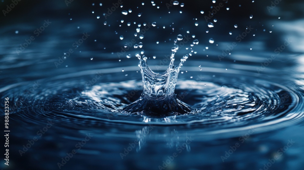 A single drop of water creates a beautiful splash and ripple effect in a still body of water. A single drop of water creates a beautiful splash and ripple effect in a still body of water.
