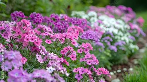 Vibrant Pink and Purple Flowers in a Lush Garden