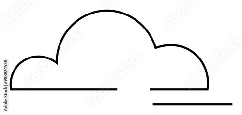 Simple black outlined cloud with straight lines underneath. Ideal for weather, simplicity, minimalism, nature, vector art. Clean design for educational or decorative purposes. Line art style.