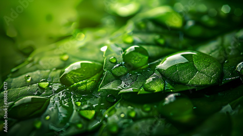 Water Droplets on Lush Green Leaves: Macro Photography