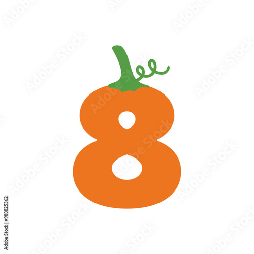 Logo con número 8 con forma de calabaza para tarjetas y felicitaciones de Halloween o del Día de Acción de Gracias