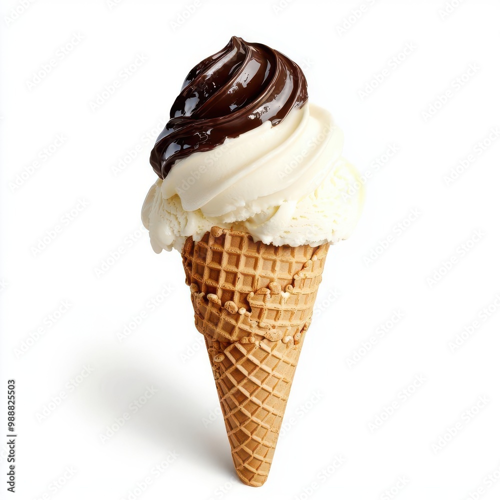 A classic ice cream cone clipart, waffle cone, chocolate and vanilla swirl, detailed 3D rendering, realistic texture, isolated on white background A classic ice cream cone clipart, waffle cone, chocolate and vanilla swirl, detailed 3D rendering, realistic texture, isolated on white background