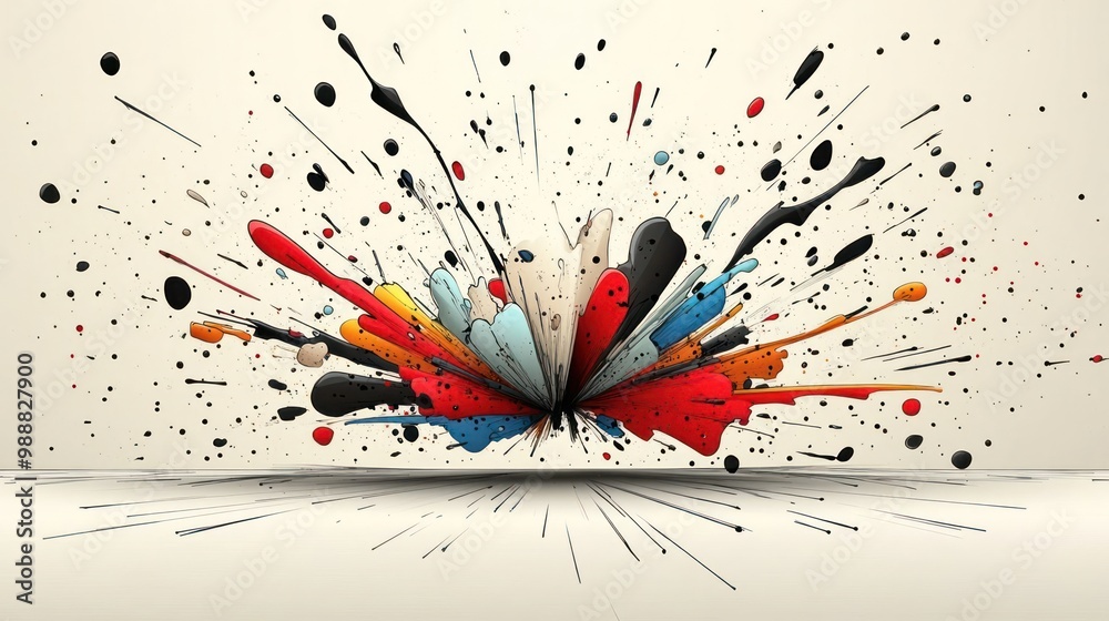 A vibrant explosion of colors resembling paint splatters against a neutral background. A vibrant explosion of colors resembling paint splatters against a neutral background.